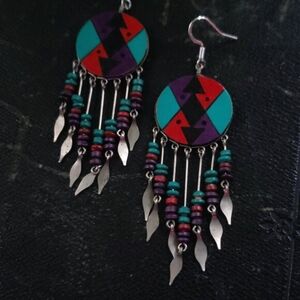 Beaded Festival Earrings - Pink Aqua Purple Silver Black Bohemian Fringe